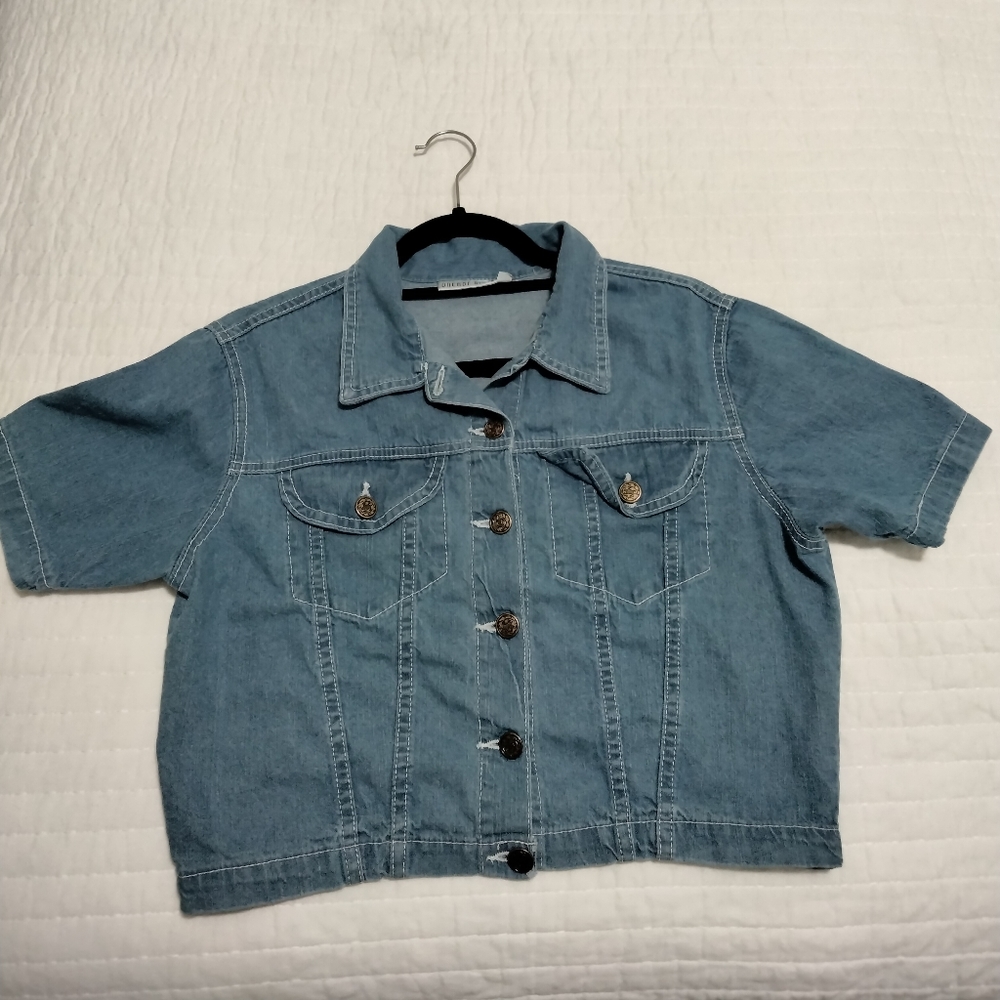 Anchor blue crop  top size  L